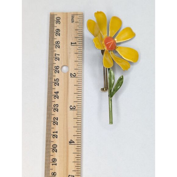 Vintage Original By Robert Enamel Flower Brooch Pin Yellow Orange Daisy Signed - Picture 5 of 10
